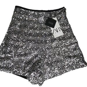 NWT Zara Shorts Silver sequin XS